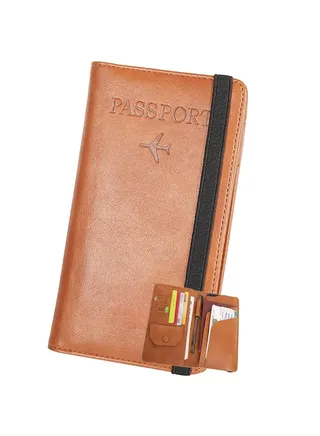 SYOSI Leather Passport Wallet, Multi-purpose Passport Holder Wallet for Women and Men with Phone Pocket, Coin Pocket, Passport Cover, Travel Document Holder for Travel, Business Trip (Brown) 