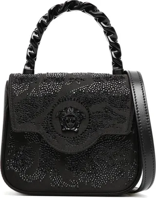 Medusa-plaque crystal-embellished shoulder bag