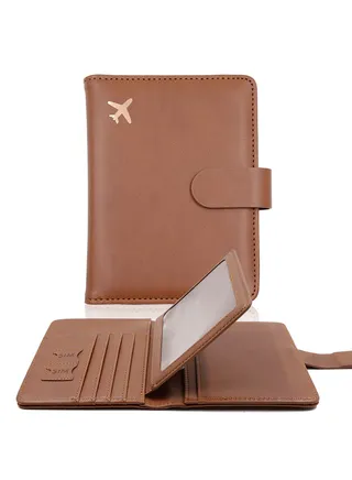 Passport Holder, Passport Holder Card Slots, Creative Aircraft Certificate Storage Bag, Cute Passport Cover for Women and Men, Waterproof Rfid Blocking Travel Wallet (Borwn) 