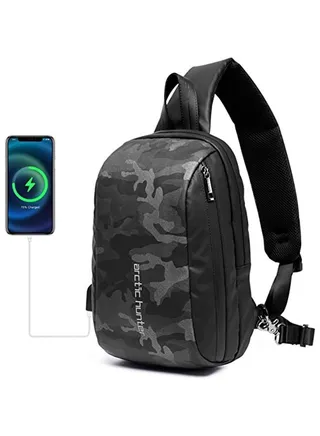 XB00081 9.7-Inch Chest Crossbody Waterproof Sling USB Bag, Camouflage 