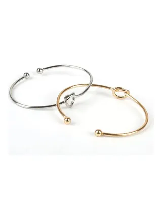 2-Piece Silver And Gold Knot Pattern Bracelet Set 