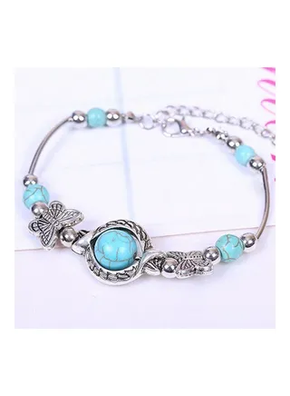 Turquoise Beads Alloy Bangle 