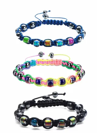 Natural Gemstone Bracelet, Adjustable Mood Bracelet for Women Men 3 Pieces Dazzling Shimmer Color Changing Beads Based on Emotions Thermochromic Bead Bracelets 