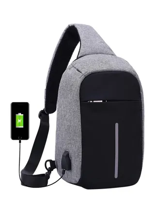 Waterproof Diagonal Multi-Purpose Crossbody Bag With Anti Theft And Usb Charge Grey 