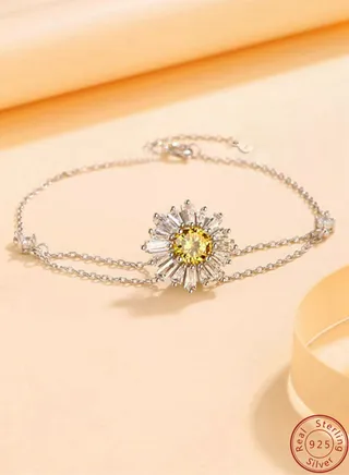 A full-body 925 silver sunflower inlaid zirconia bracelet gift box, fashionable luxury valentine's saving gift, temperament and versatile girl 