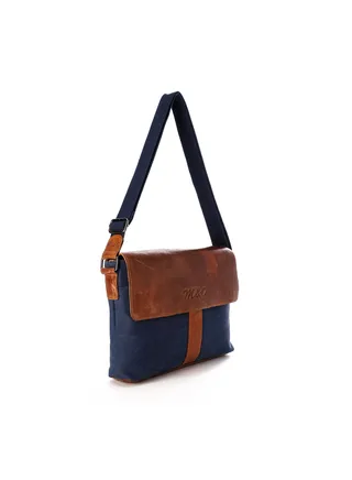 M&O two-tone rectangular crossbody bag for men - navy and brown 