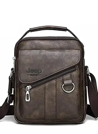 Pocket crossbody bag with a slanting loop, practical and modern in shape - brown 