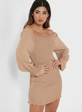 Ruched Bardot Dress