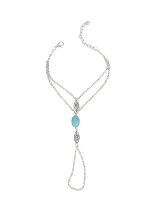 Hollow Faux Turquoise Harness Hand Chain Ring Link Bracelet 