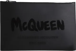 Logo Print Leather Clutch