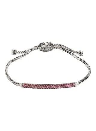 Classic Sterling Silver and Tourmaline Bar Bolo Chain Bracelet for Women One Size 