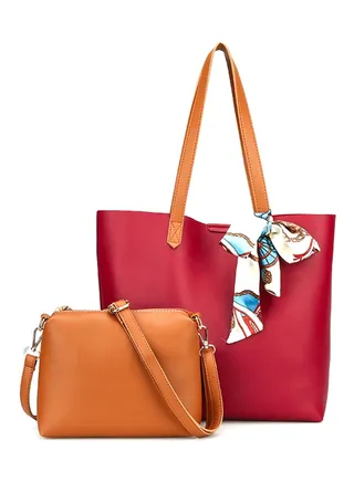Women Leather Handbag Brown/Red 