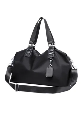 Women Handbag Nylon Waterproof Solid Large Capacity Multifunction Casual Outdoor Sports Tote Weekend Travelling Bag Black 