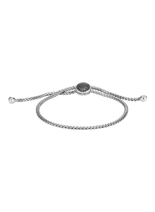 Classic Chain Silver Black Spinel and Treated Black Sapphire Bolo Bracelet for Women One Size 