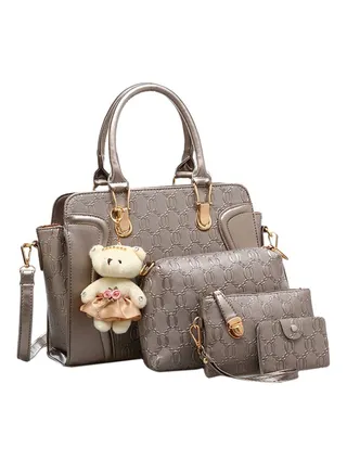 4-Piece Teddy Bear Décor Bag Grey 