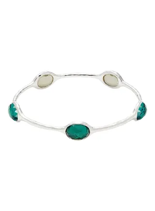 Rock Candy Sterling Silver Rock Crystal and Mother Of Pearl Bangle Bracelet for Women One Size 