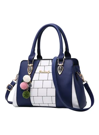 Contrast Colour Fur Ball Decor Shoulder Bag White/Blue 