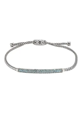 Classic Sterling Silver and Treated Topaz Bar Bolo Chain Bracelet for Women One Size 