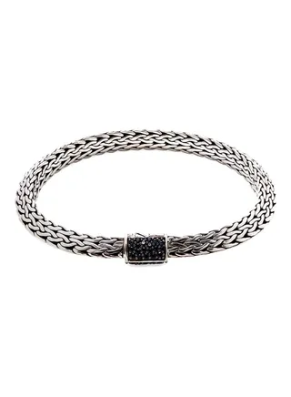 Sterling Silver Black Spinel Blue Sapphire and Treated Black Sapphire Bracelet for Women One Size 