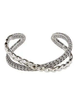 Sterling Silver Braided Cuff Bracelet for Women One Size 