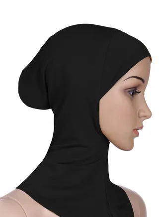 Women's Stretch Long Scarf Solid Color Hijab Inner Cap Black 