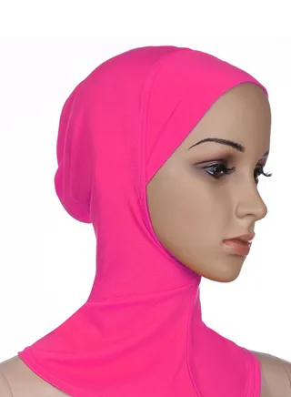 Women's Stretch Long Scarf Solid Color Hijab Inner Cap Rose Pink 