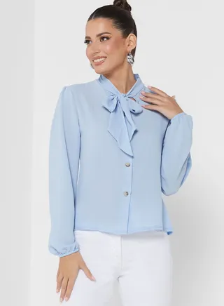 Tie Neck Button Down Top