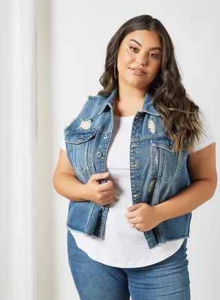 Curve Denim Vest Light Blue 
