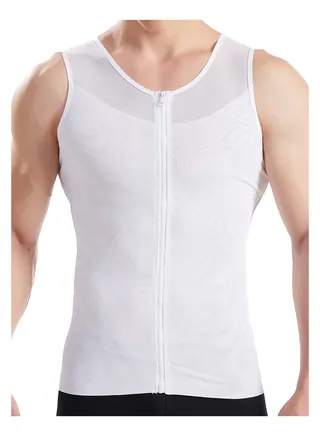 Men Compression Vest Slimming Body Shaper Vest Tummy Control Shapewear with Zipper, White-L 