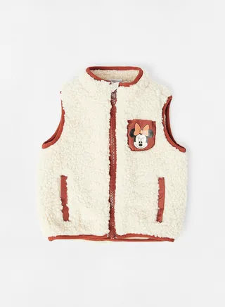 Girls Minnie Mouse Sherpa Jacket Beige 
