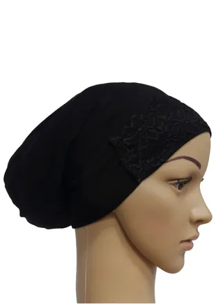 Women's Solid Color Stretch Lace Inner Tube Hijab Black 