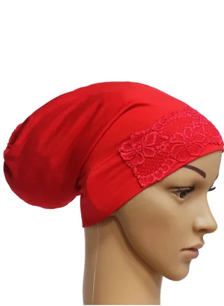Women's Solid Color Stretch Lace Inner Tube Hijab Red 