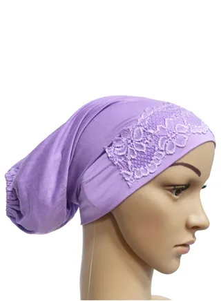 Women's Solid Color Stretch Lace Inner Tube Hijab Lavender Purple 