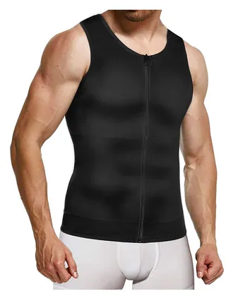 Men Compression Shirts Slimming Undershirts Shapewear Waist Trainer Body Shaper Vest Zipper Tank Top Men, L Size 