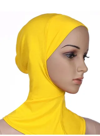 Women's Stretch Long Scarf Solid Color Hijab Inner Cap Yellow 