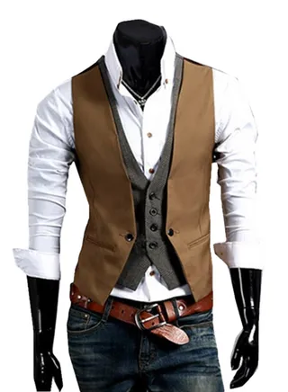 Solid Buttoned Vest Khaki 