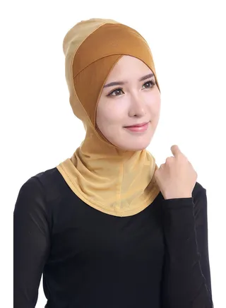 Women's Modal Net Stitching Long Scarf Solid Color Stretch Hijab Inner Cap Camel 