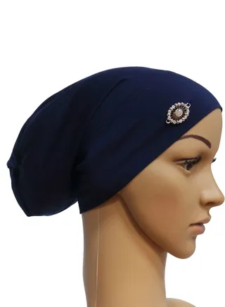 Women's Solid Color Stretch Inner Tube Hijab Navy Blue 