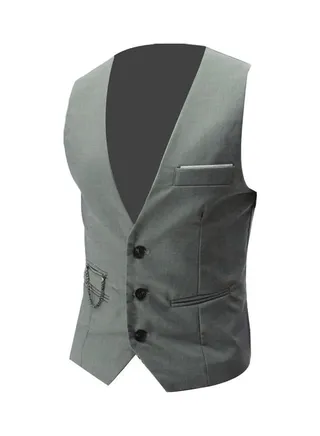 Sleeveless Button Pocket Blazer Suit Waistcoat Light Grey 