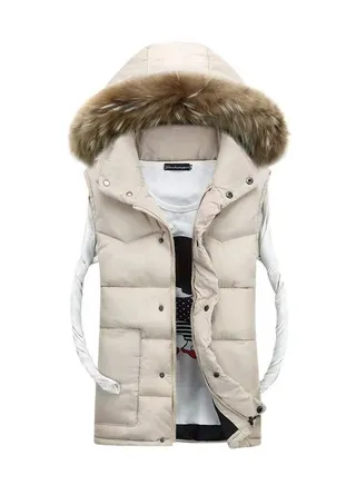 Men Winter Fashion Simple Thickened Hooded Vest 