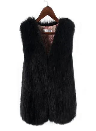 Women's Imitation Fox Fur Warm Vest Black 
