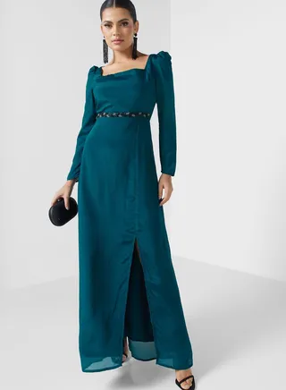 Embellished Waist A-Line Dress 
