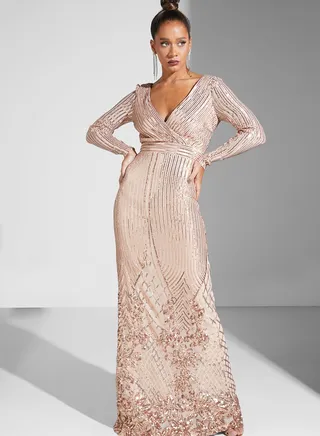 Surplice Neck Sequin Dress 