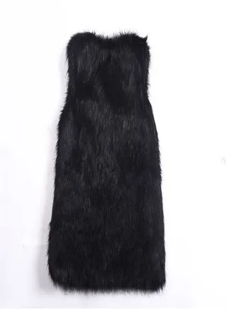 Medium Long Warm Imitation Fox Fur Vest Black 