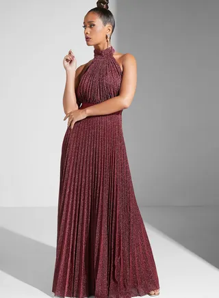 Halter Neck Plisse Dress 