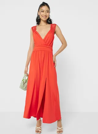 Lace Detail Wrap Maxi Dress 
