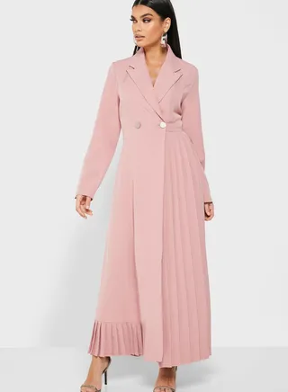 Wrap Front Double Breasted Maxi Dress Pink 
