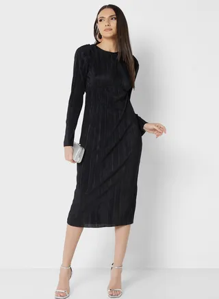 Plisse Shift Dress 