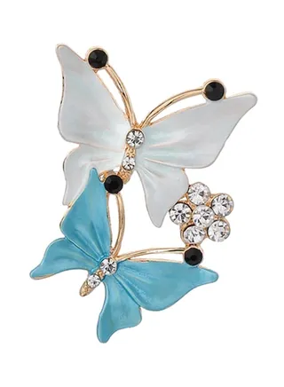 Fine Hand-Painted Double Butterfly Brooch 