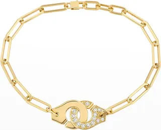 Yellow Gold Menottes R12 Large Bracelet with One Side of Diamonds